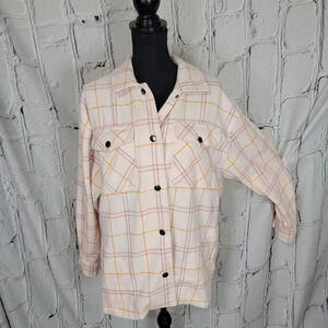 Hfx Shacket Sz Large Double Breasted Snap‎ Closure Hip Pockets Pink Flannel Sz M